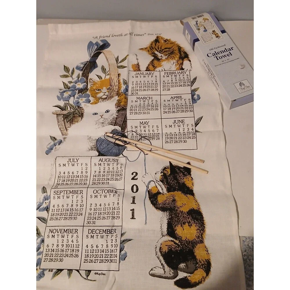 Kay Dee Designs  Cat Curious Kittens 2011 Linen Calendar Towel 16